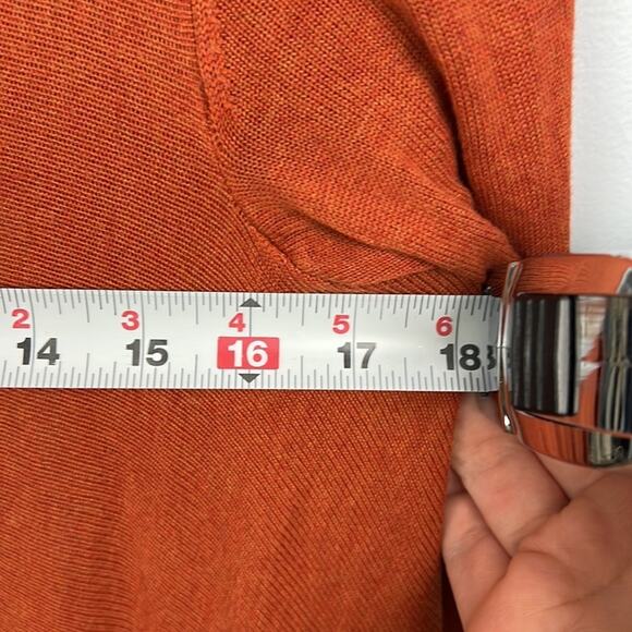 Chico’s size 0 (small) orange open front long line draping cardigan - Picture 6 of 7